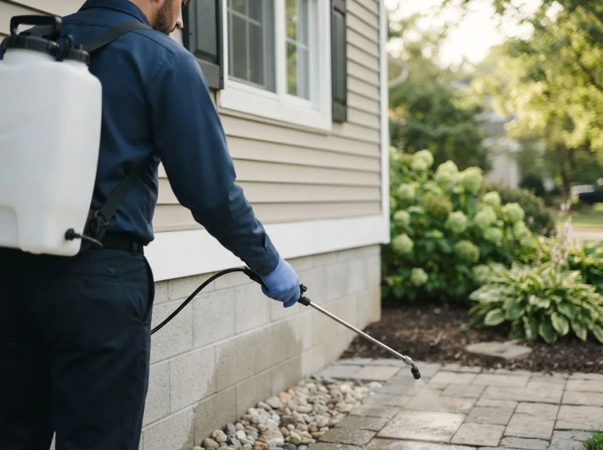 Pest control technician inspecting a home in Seal Cove, ME